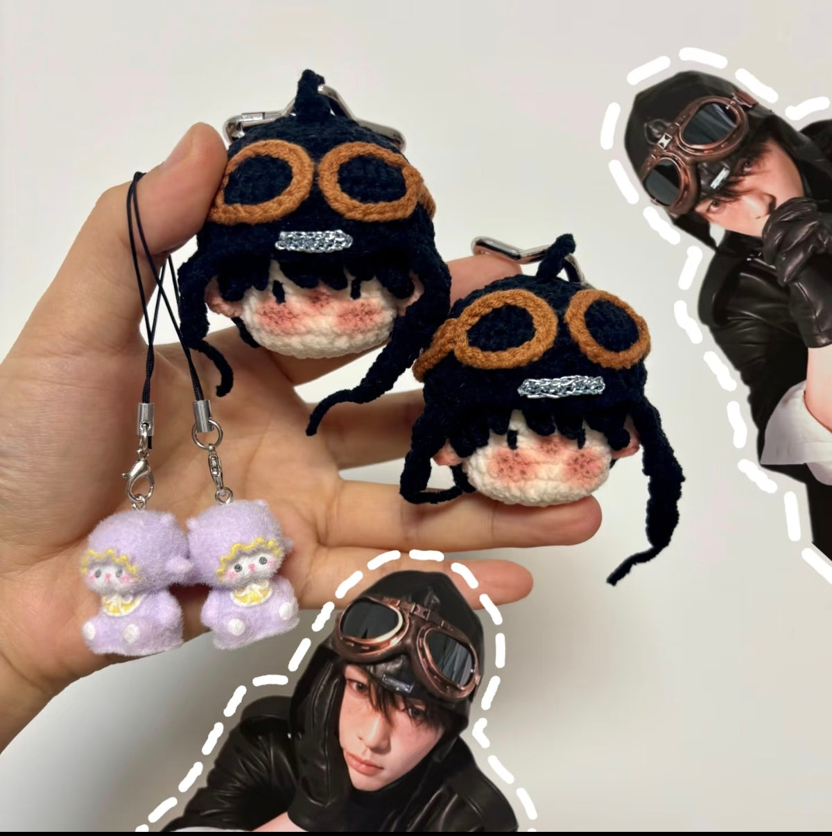 Zhang Yixing cartoon plush pilot cap keychain pendant cute bag accessory finished product