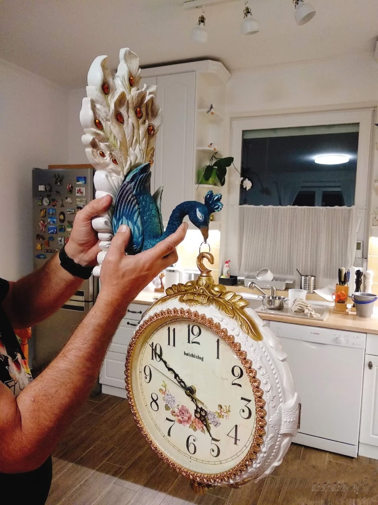 Peacock European-style double-sided living room wall clock