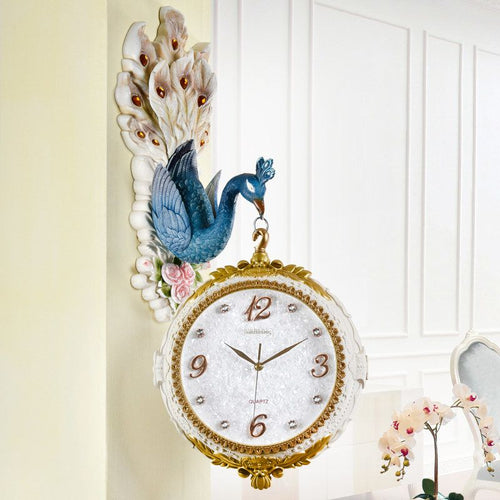 Peacock European-style double-sided living room wall clock