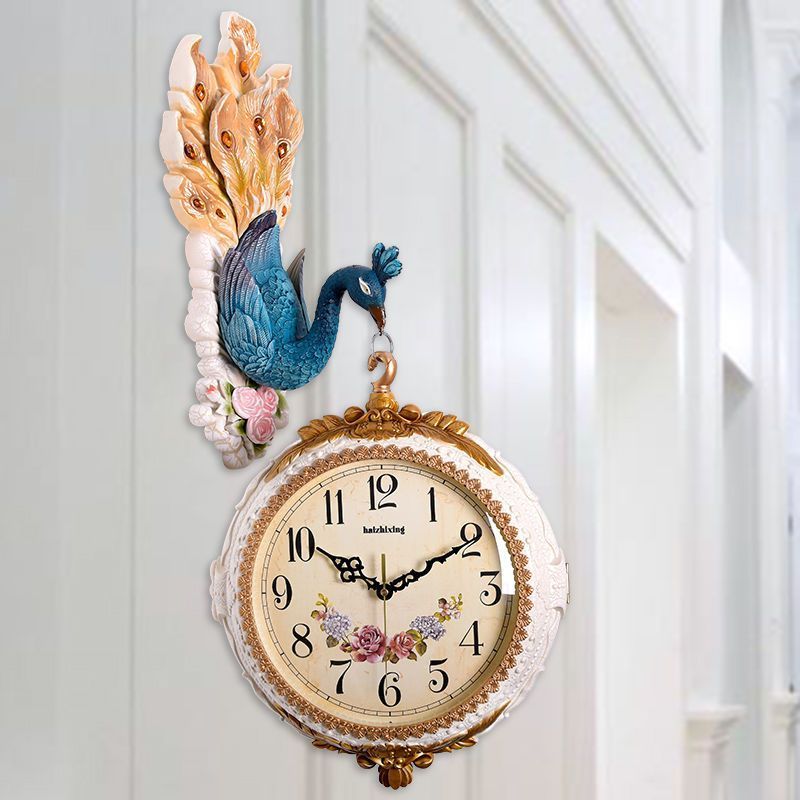 Peacock European-style double-sided living room wall clock