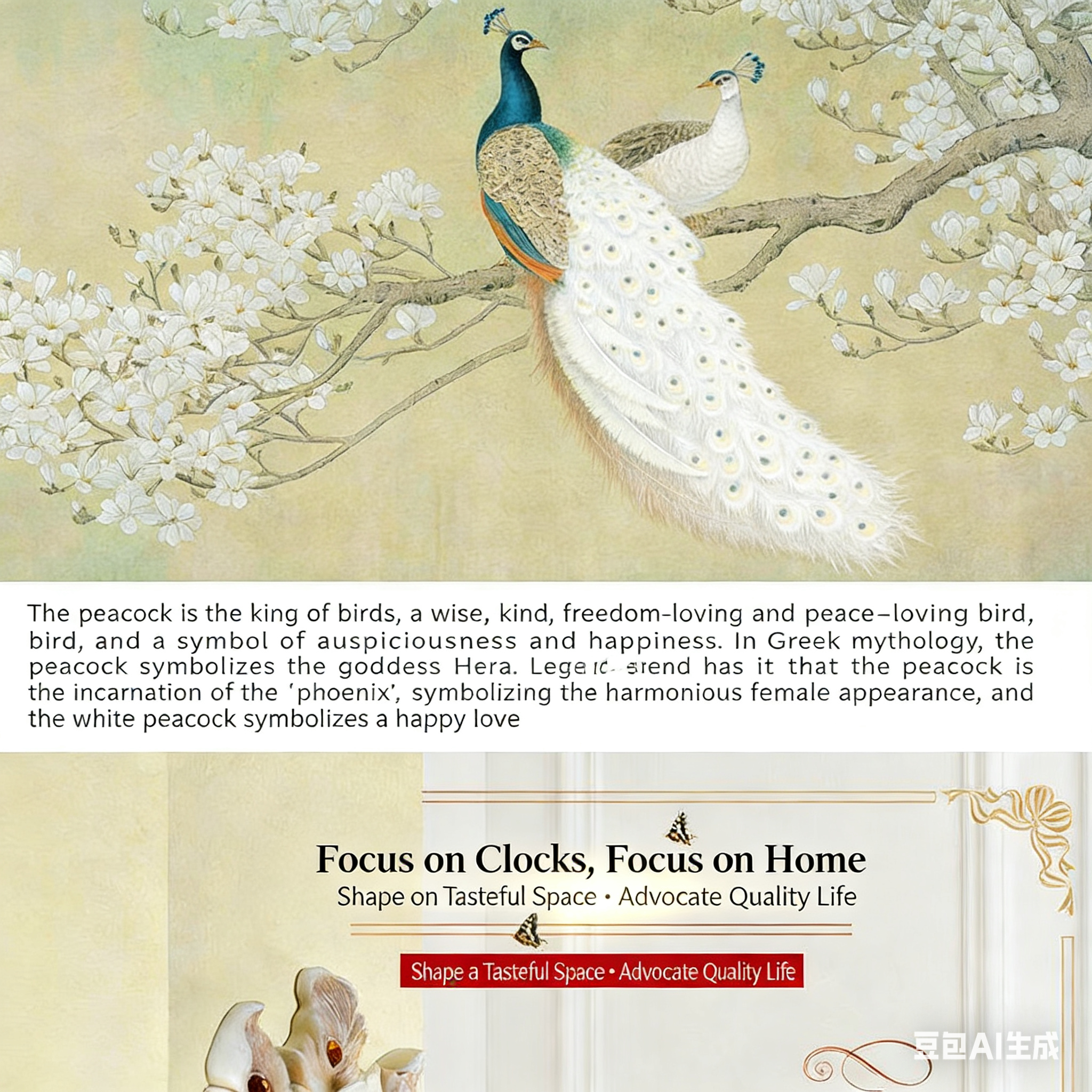 Peacock European-style double-sided living room wall clock