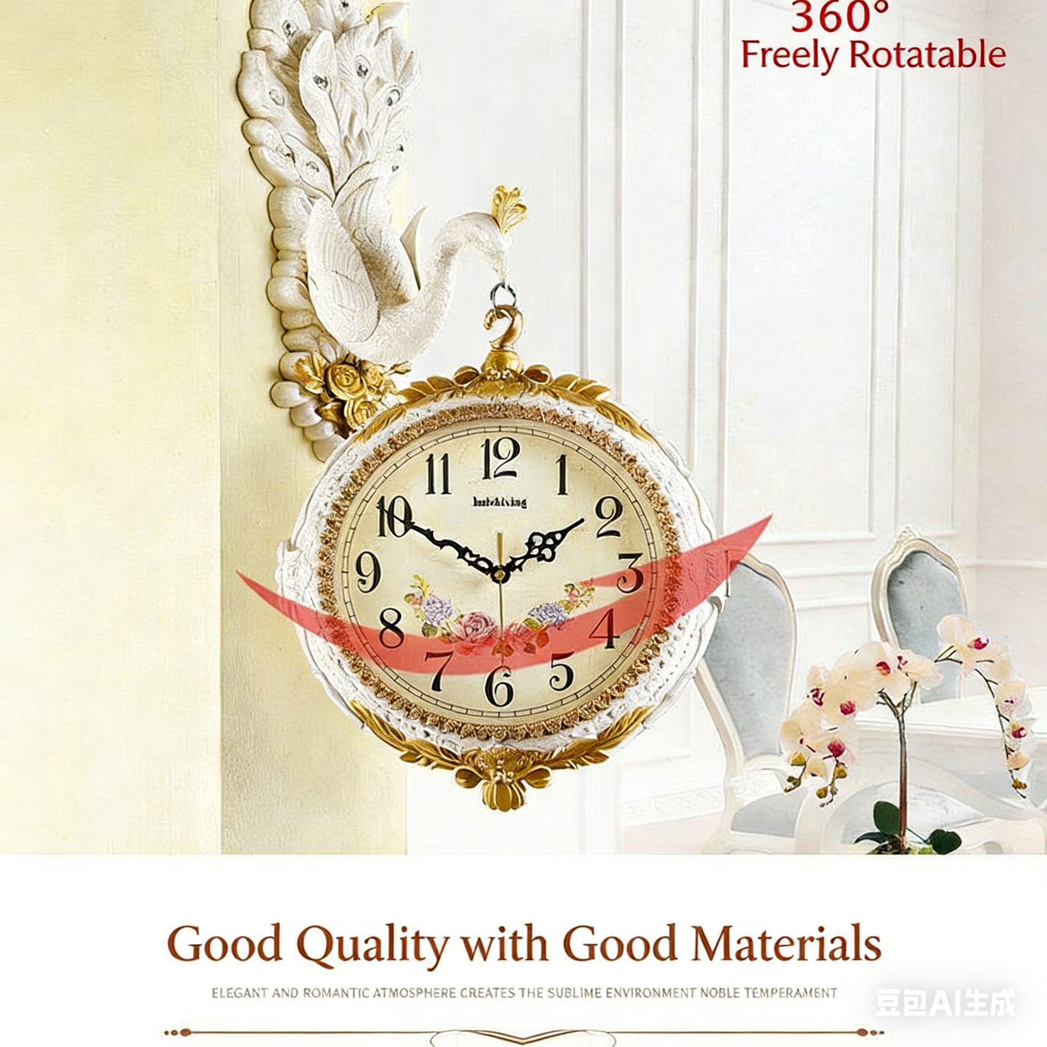 Peacock European-style double-sided living room wall clock